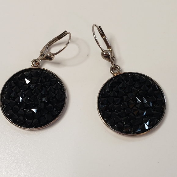 Sterling Silver Swarovski Black Crystal Earrings - Picture 3 of 7